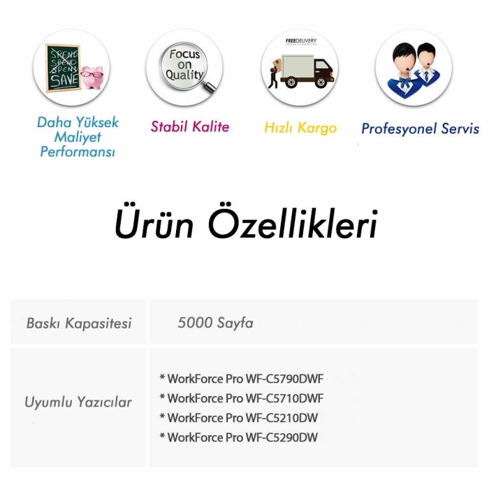 Epson WF-C5790DWF Sarı Mürekkep Kartuş XL (Muadil)