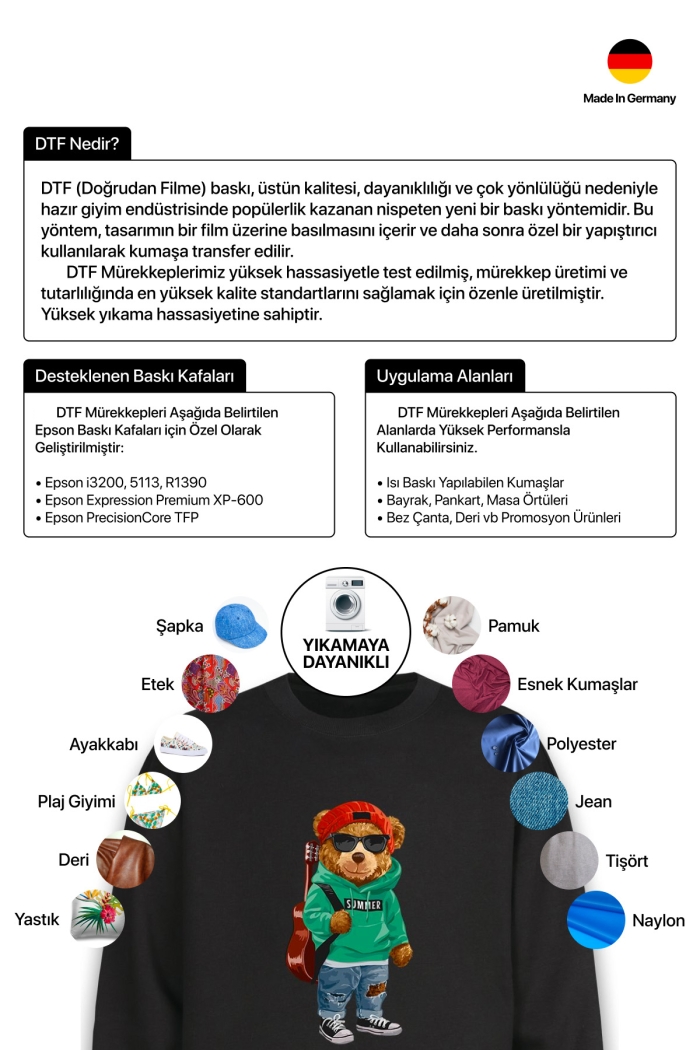 Goink DTF Tekstil Baskı Mürekkebi Siyah 1000ml | Profesyonel Baskı Çözümü