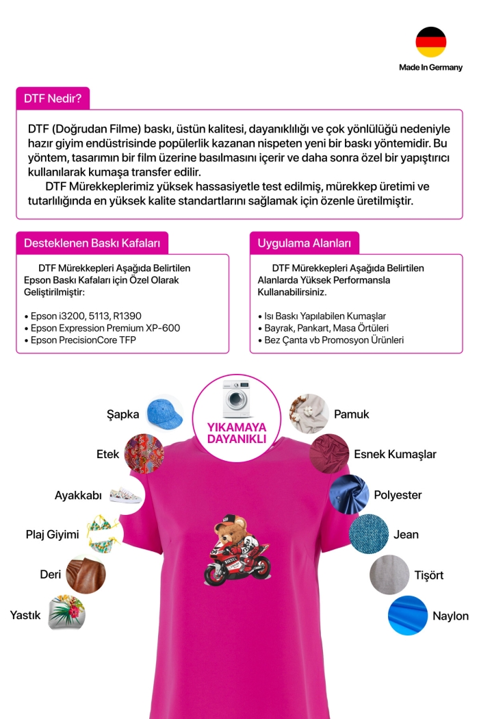 Goink DTF Tekstil Baskı Mürekkebi Kırmızı 1000ml | Profesyonel Baskı Çözümü