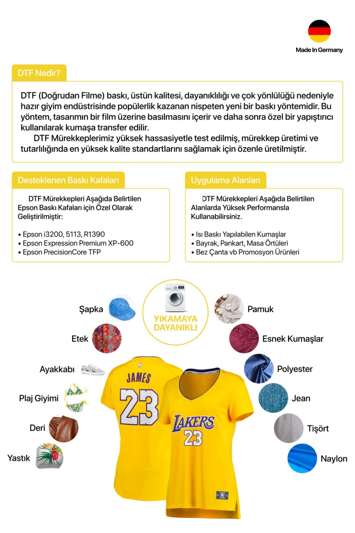 Goink DTF Tekstil Baskı Mürekkebi Sarı 1000ml | Profesyonel Baskı Çözümü