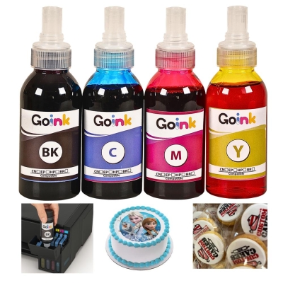 Goink Epson Uyumlu Gıda Mürekkep Seti (4x100 ml CMYK) – Özel Valfli Kapaklı, Sızdırmaz, Yüksek Kalite