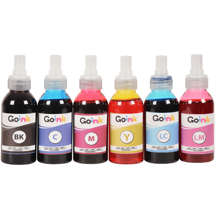 Goink Epson 108 Uyumlu 6 Renk Mürekkep Seti (6x100 ml CMYKLCLM) – Özel Valfli Kapaklı, Sızdırmaz, Yüksek Kalite